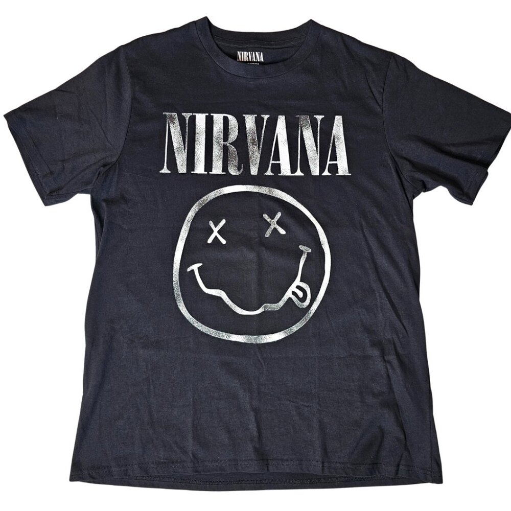 Nirvana Black Tee Smiley Face Rock Grunge Mens Short Sleeve Size XXL NWT